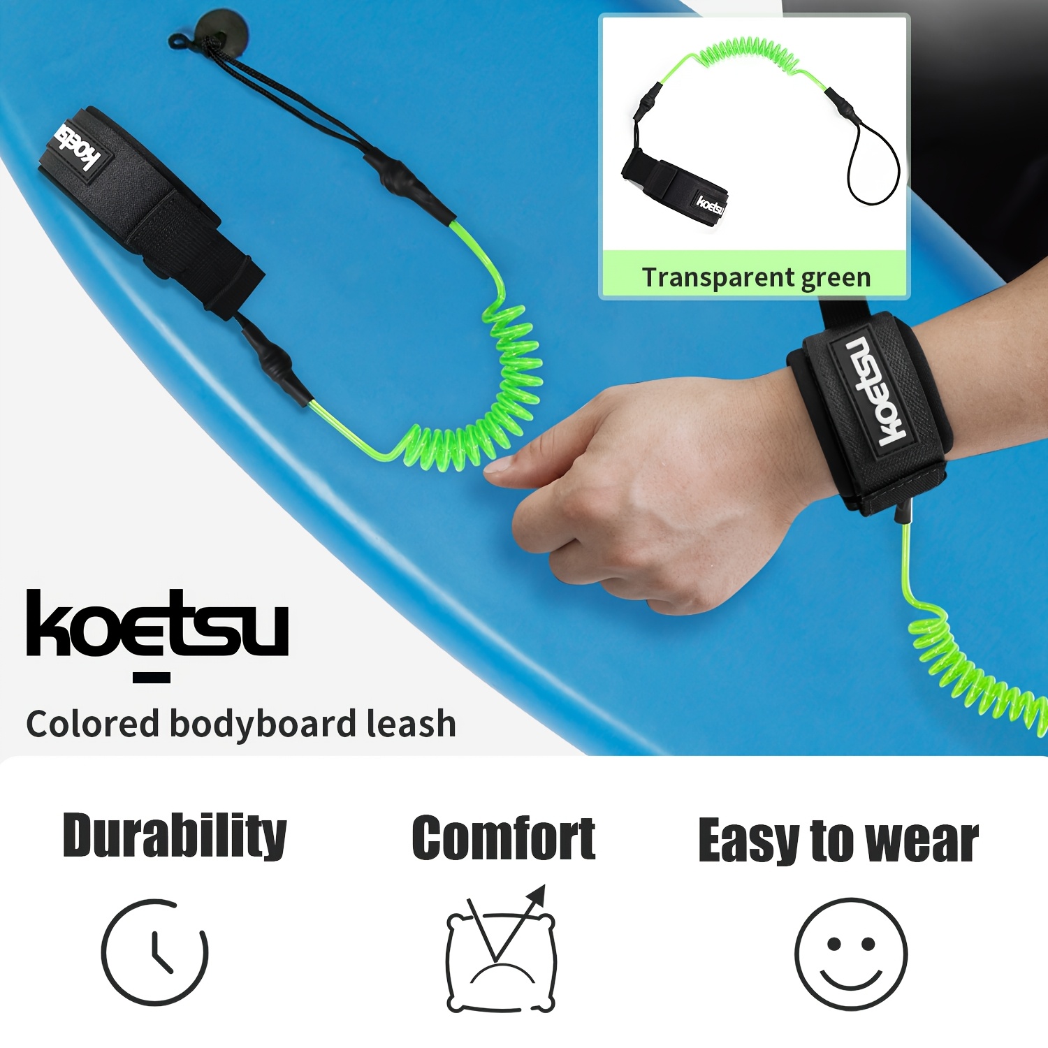 Stand Up Paddle Leash - KOETSU Bodyboard-Leash, 5 mm TPU-Spiral-Surfleash mit